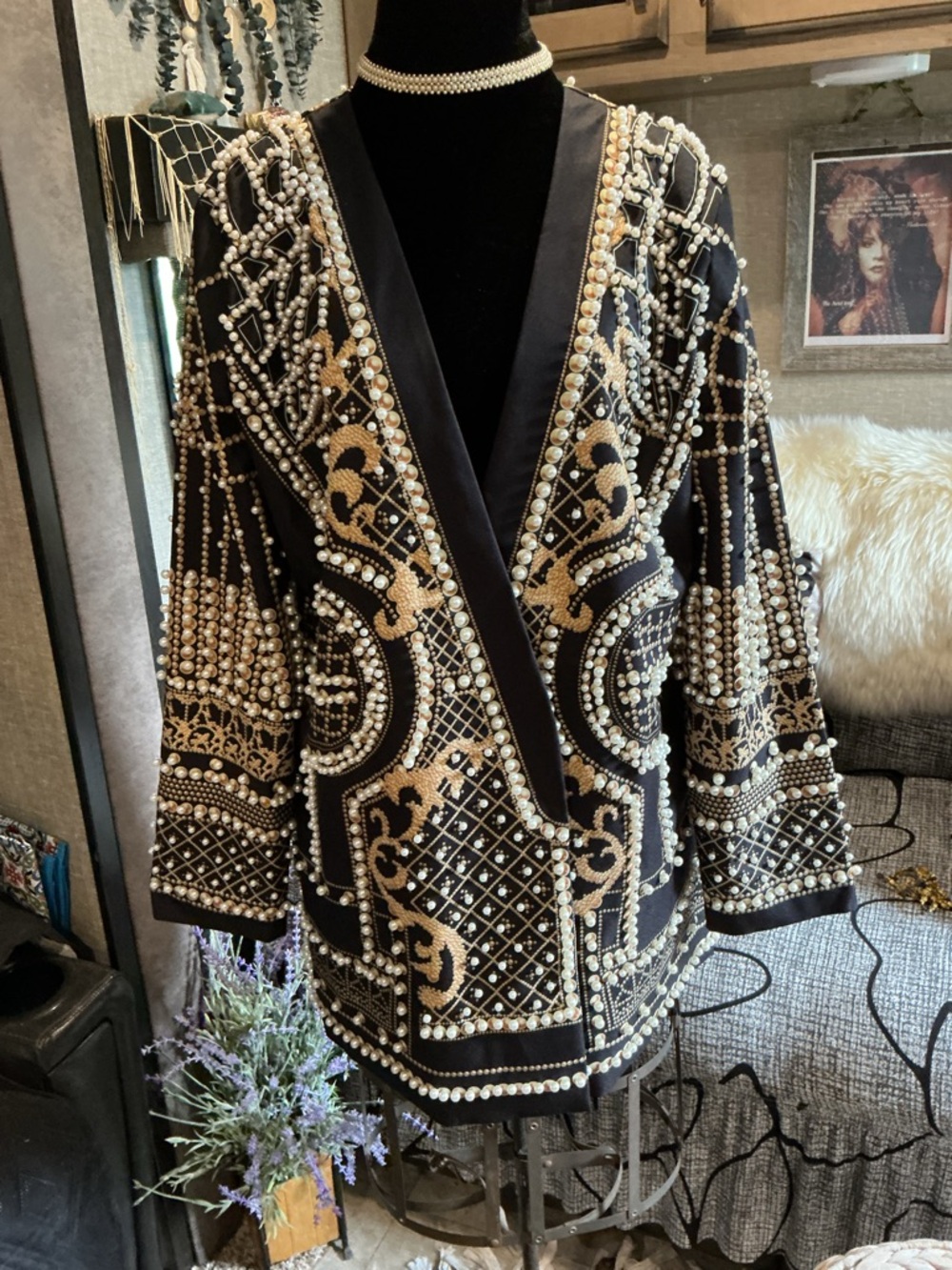 Embellished Black and Gold Pearl Beaded Jacket XXL NWOT - Picture 7 of 14